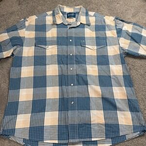 Wrangler Men's XL Short Sleeve Pearl Snap Blue Plaid Western